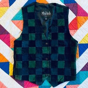 Plaid Patchwork Leather Vest